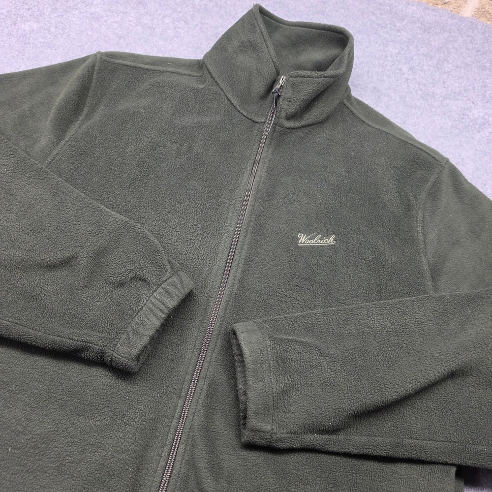 Woolrich Mens XL Hunter Green Full Zip Fleece Jacket 16091 Mock Neck Outdoor